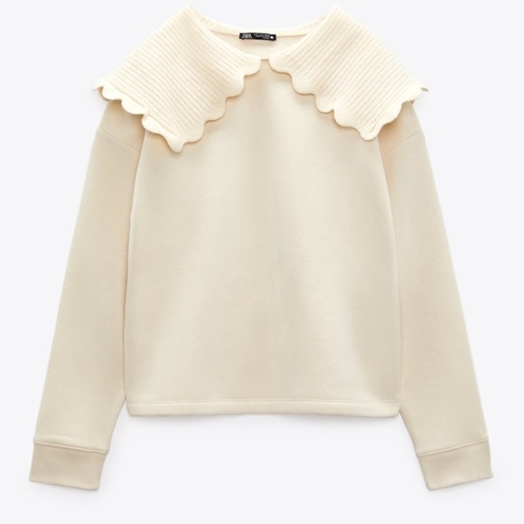NWT Zara Tricot Lapel Knit Collar Sweatshirt - Picture 2 of 9